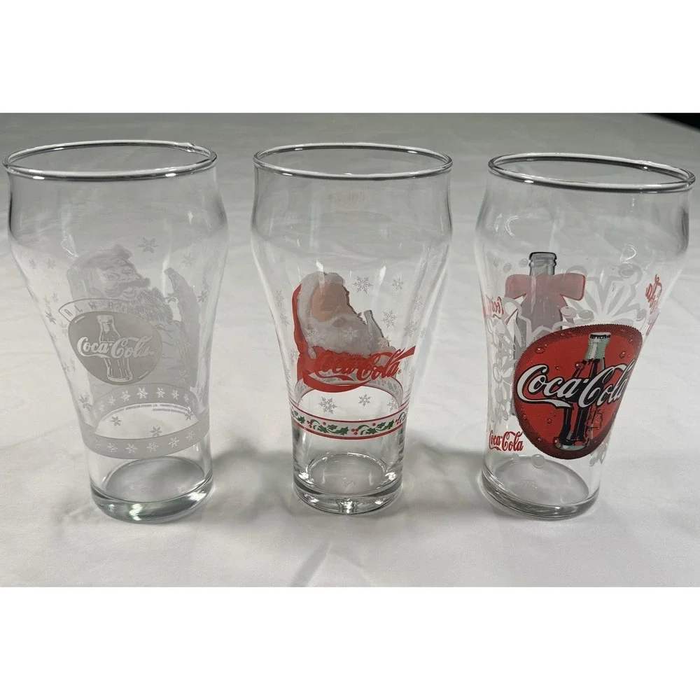 Vintage‎ Coca-Cola Christmas Glasses Santa Coke Holiday Tumblers Set of 3
